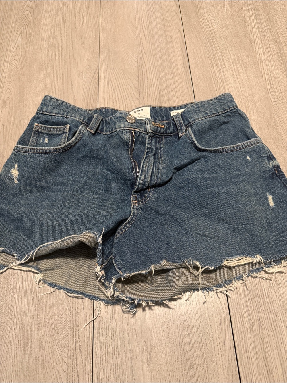 Cotton On Distressed Dark Blue Denim Shorts